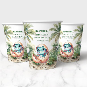 Charmante Dino Ei Baby Shower Komt Eraan Papier Papieren Bekers
