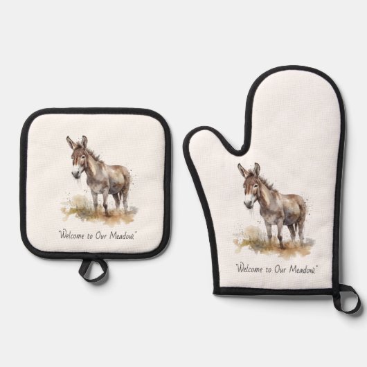 Charmante Donkey Serenity, op maat Ovenwant & Pannenlap Set (Voorkant)