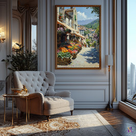 Charmante dorpsmarkt in impressionistische stijl poster