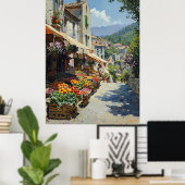 Charmante dorpsmarkt in impressionistische stijl poster (Thuiskantoor)