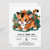 Charmante Elegant Tiger Digitale Verjaardag Kaart (Voorkant / Achterkant)