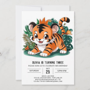 Charmante Elegant Tiger Digitale Verjaardag Kaart