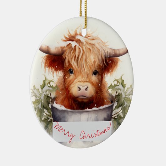 Charmante en Schattigee Christmas Highland Koe Keramisch Ornament (Rechts)