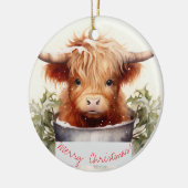 Charmante en Schattigee Christmas Highland Koe Keramisch Ornament (Links)