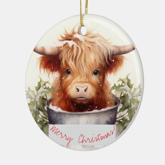 Charmante en Schattigee Christmas Highland Koe Keramisch Ornament (Links)