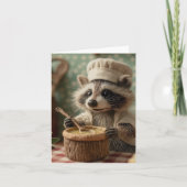 Charmante en Schattigee Raccoon Chef Roeren Een Bo Feestdagen Kaart (Voorkant)