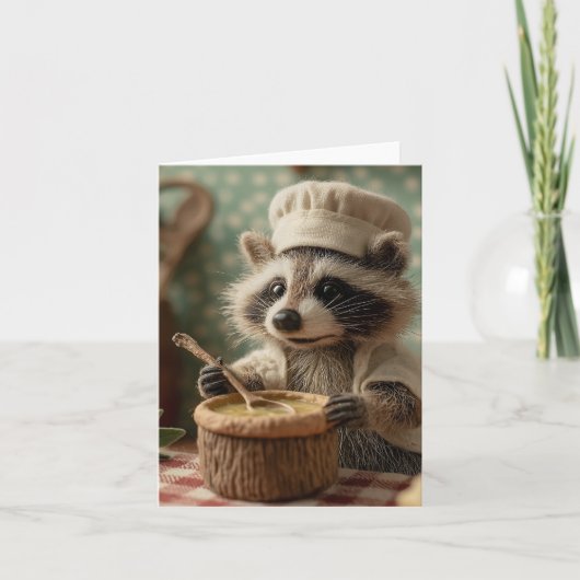 Charmante en Schattigee Raccoon Chef Roeren Een Bo Feestdagen Kaart (Voorkant)