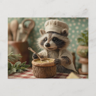 Charmante en Schattigee Raccoon Chef Roeren Een Bo Feestdagenkaart