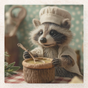 Charmante en Schattigee Raccoon Chef Roeren Een Bo Glazen Onderzetter