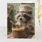Charmante en Schattigee Raccoon Chef Roeren Een Bo Kaart (Gele Bloem)