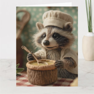Charmante en Schattigee Raccoon Chef Roeren Een Bo Kaart
