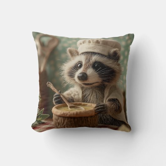 Charmante en Schattigee Raccoon Chef Roeren Een Bo Kussen (Voorkant)