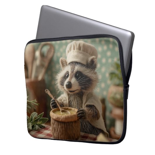 Charmante en Schattigee Raccoon Chef Roeren Een Bo Laptop Sleeve (Voorkant Links)