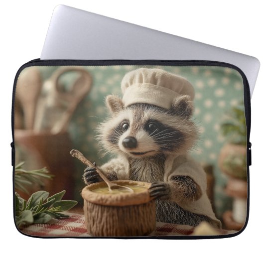 Charmante en Schattigee Raccoon Chef Roeren Een Bo Laptop Sleeve (Voorkant)