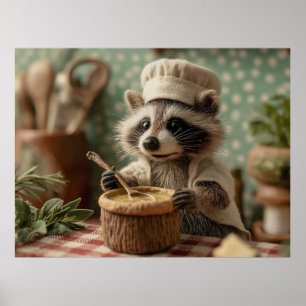 Charmante en Schattigee Raccoon Chef Roeren Een Bo Poster