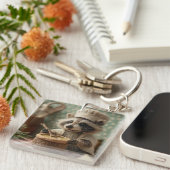 Charmante en Schattigee Raccoon Chef Roeren Een Bo Sleutelhanger (Voorkant Rechts)