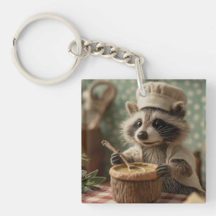 Charmante en Schattigee Raccoon Chef Roeren Een Bo Sleutelhanger