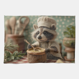 Charmante en Schattigee Raccoon Chef Roeren Een Bo Theedoek