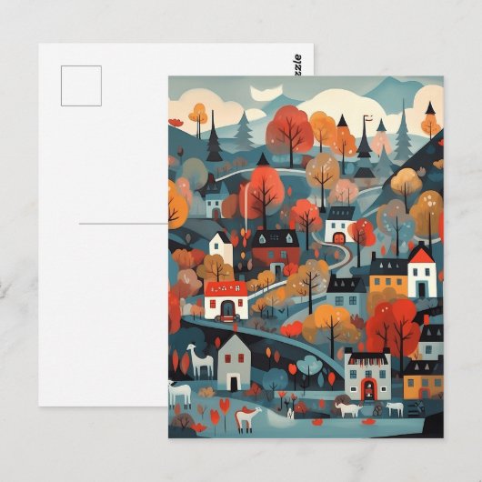 Charmante en schilderachtige Scandi Village Art Briefkaart (Voorkant / Achterkant)