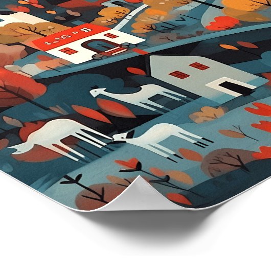 Charmante en schilderachtige Scandi Village Art Poster (Hoek)