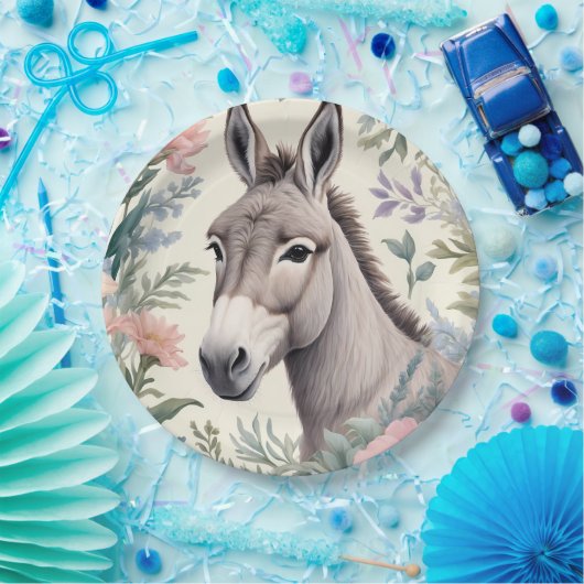 Charmante ezel pastelbloemen Boerderij Papieren Bordje (Feest)