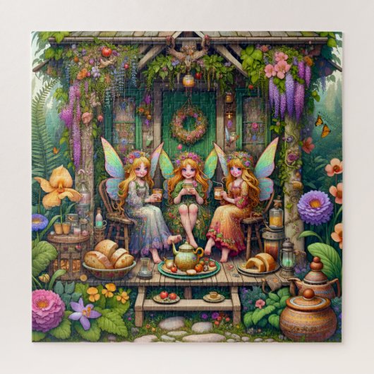 Charmante Fairy Cottage Whimsical Garden Tea Party Legpuzzel (Verticaal)