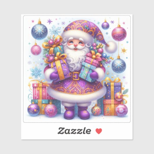 Charmante feestelijke Kerstman met kleurrijke cade Sticker (Vel)