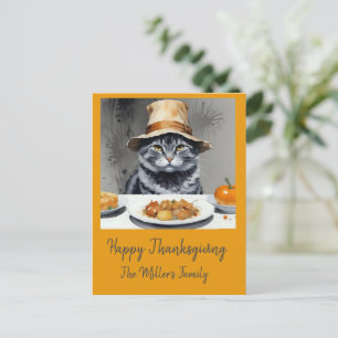 Charmante feestelijke Thanksgiving Cat in Disguise Feestdagenkaart