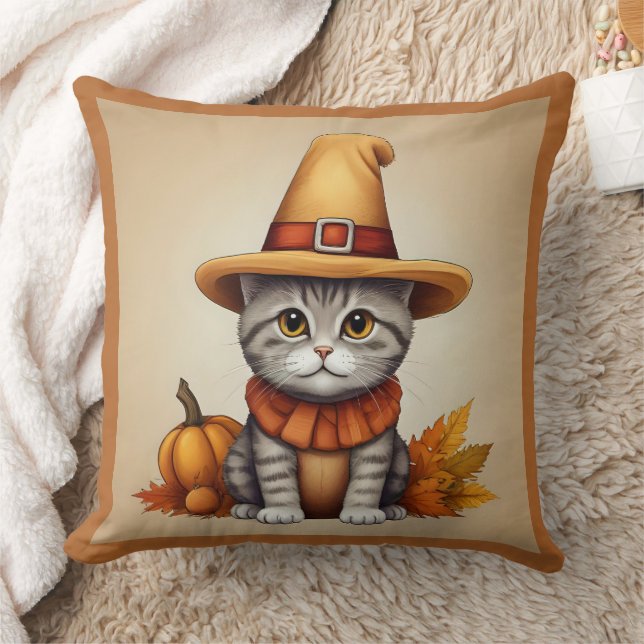 Charmante feestelijke Thanksgiving Cat in Disguise Kussen (Deken)