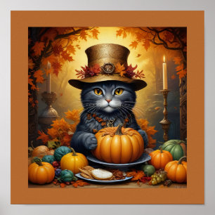 Charmante feestelijke Thanksgiving Cat in Disguise Poster