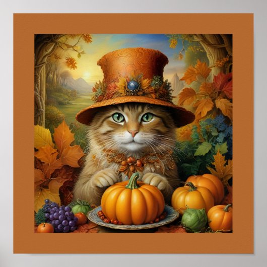 Charmante feestelijke Thanksgiving Cat in Disguise Poster (Voorkant)