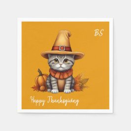 Charmante feestelijke Thanksgiving Cat in Disguise Servet