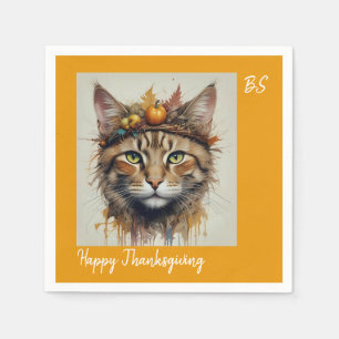 Charmante feestelijke Thanksgiving Cat in Disguise Servet