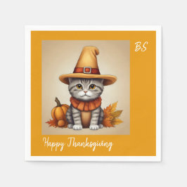 Charmante feestelijke Thanksgiving Cat in Disguise Servet