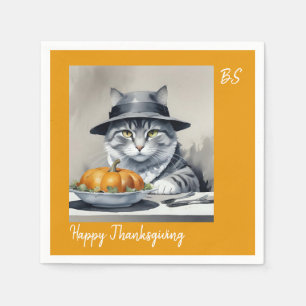 Charmante feestelijke Thanksgiving Cat in Disguise Servet