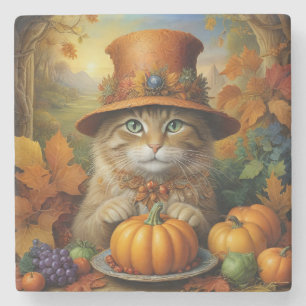 Charmante feestelijke Thanksgiving Cat in Disguise Stenen Onderzetter