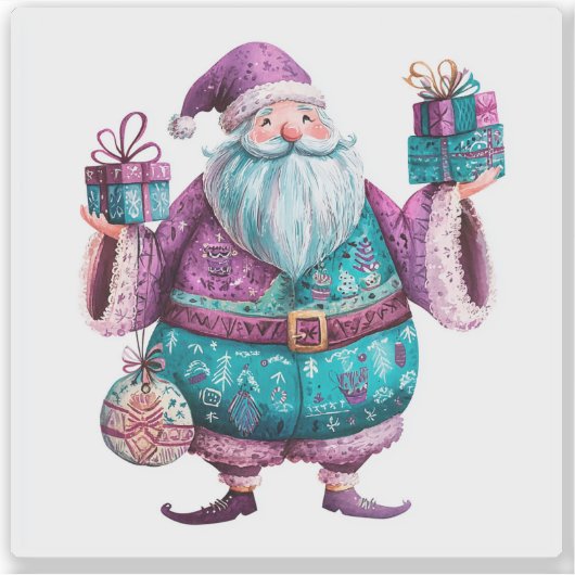 Charmante feestelijke violette kerstman met kerstc sticker (Voorkant)
