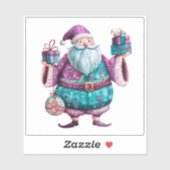 Charmante feestelijke violette kerstman met kerstc sticker (Vel)