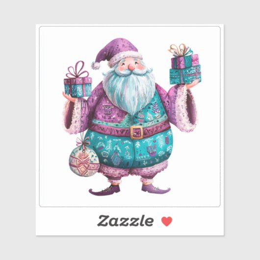 Charmante feestelijke violette kerstman met kerstc sticker (Vel)