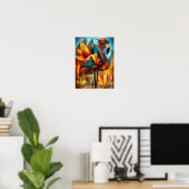 Charmante Flamingo – Cubistische Cool met Zonnebri Poster (Thuiskantoor)