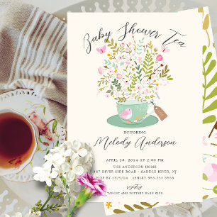 Charmante Floral Tea Party Baby shower Uitnodiging