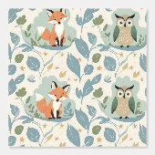Charmante Forest Friends Fox & Uil Peel en Stick Behang (Voorkant)