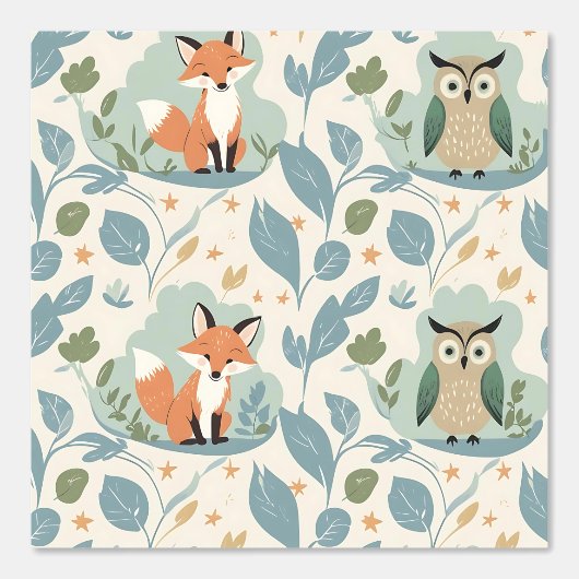 Charmante Forest Friends Fox & Uil Peel en Stick Behang (Voorkant)