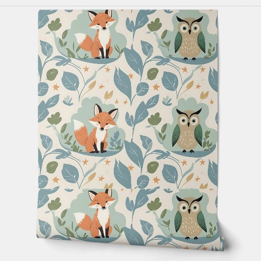 Charmante Forest Friends Fox & Uil Peel en Stick Behang (Afrollen)