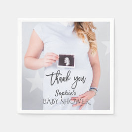 Charmante Foto Baby shower Handschrift Dank u Servet