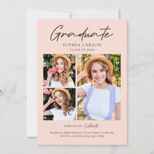 Charmante fotocollage Elegant Afstuderen Aankondiging (Voorkant)