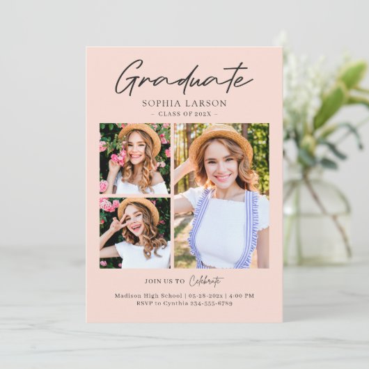 Charmante fotocollage Elegant Afstuderen Aankondiging (Staand voorkant)