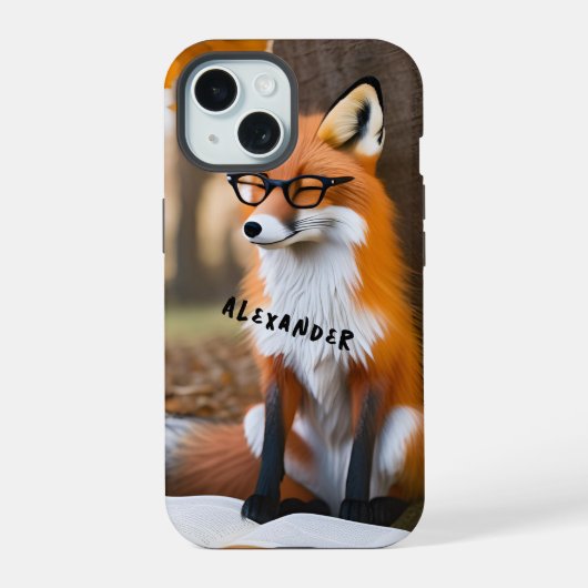 Charmante Fox lezen boek onder de boom iPhone 15 Case (Achterkant)