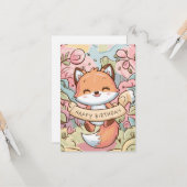  charmante Fox verjaardag Kaart (Voorkant / Achterkant in situ)
