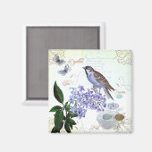 Charmante Franse Vogeltekst Bloemen Collage Magneet (Voorkant / Achterkant)